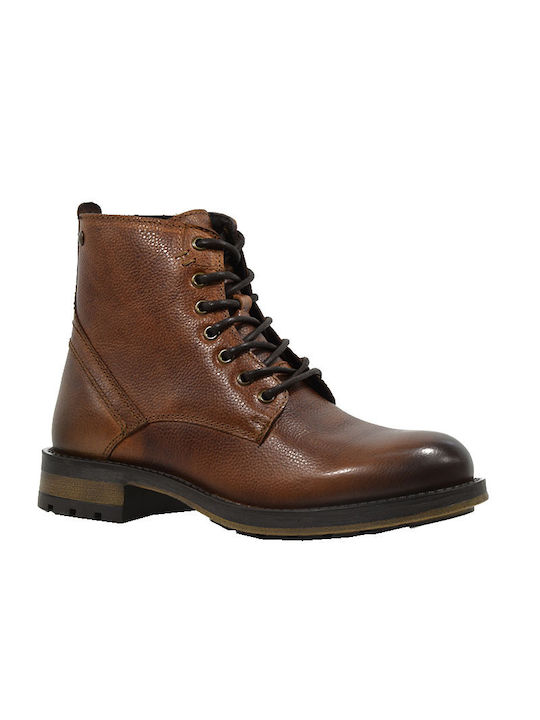 JK London Men's Leather Military Boots Tabac Brown