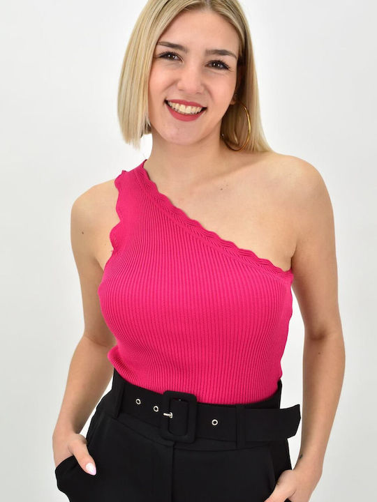 Potre Damen Bluse mit einem Schulter Polka Dot Fuchsia