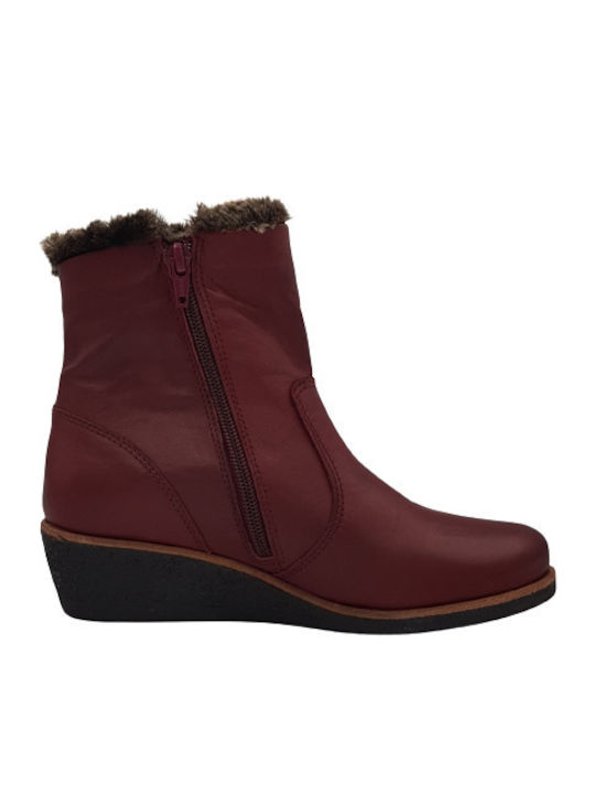 Creator Leather Women's Ankle Boots Platform & Fur Burgundy