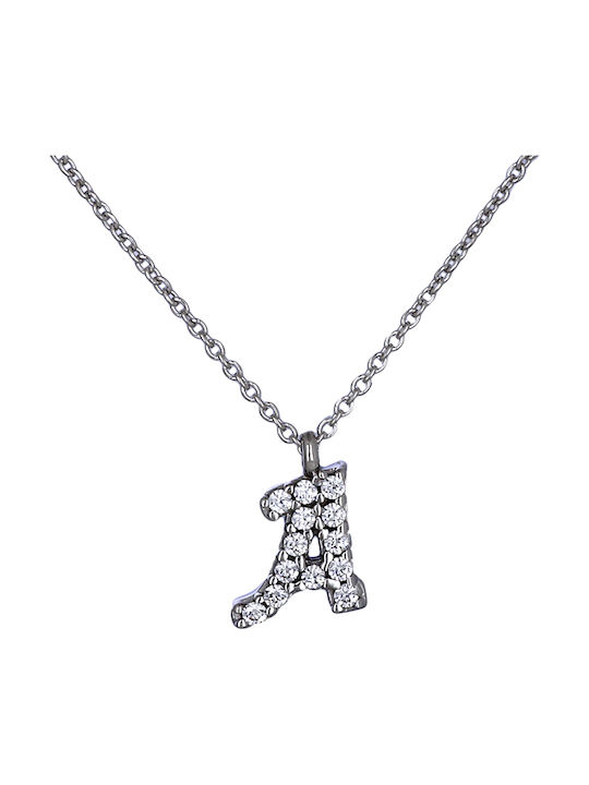 Fa Cad'oro Necklace Monogram from White Gold 14K with Zircon