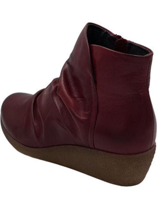 Leder Stiefeletten Damen Burgundisch