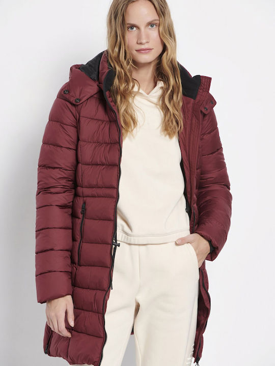 Lungă Jachetă de femei Puffer Burgundy