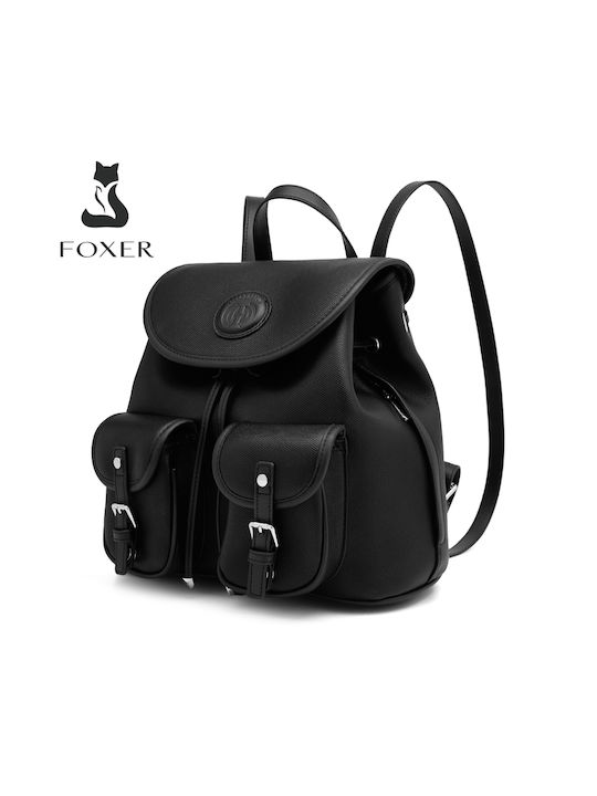 Foxer Leder Damen Tasche Rucksack Schwarz