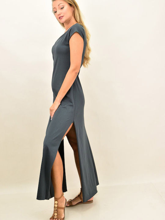 First Woman Maxi Dress with Slit Anthracite