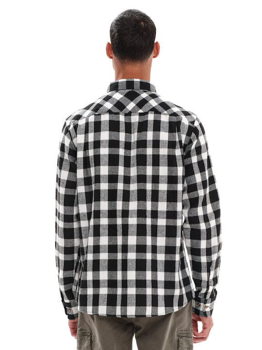 Long-sleeved Flannel Shirt Checked White/Black