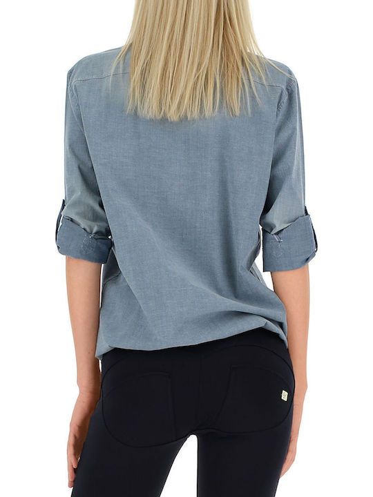 Women's Polka Dot Long Sleeve Shirt Blue