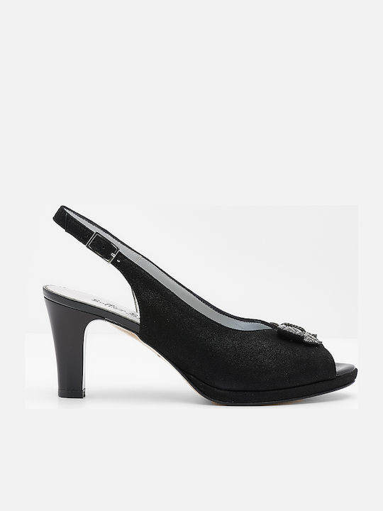 Leder Pumps mit mittelhohem Absatz Schwarz