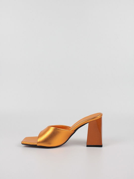 Wall Street Mules mit Chunky Hoch Absatz in Orange Farbe