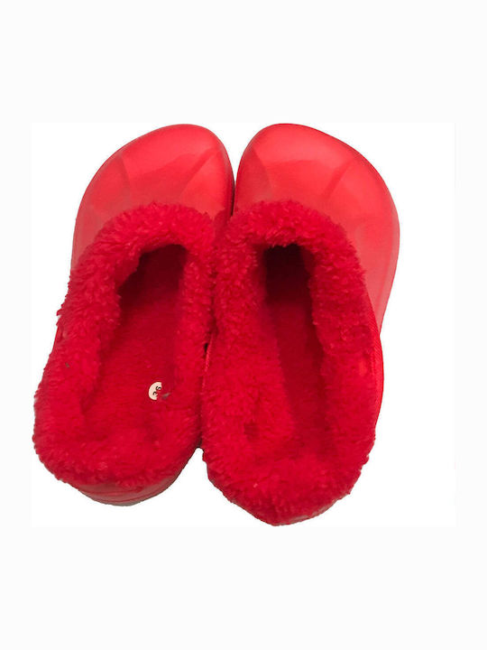 Men's Printed Slippers with Fur Red