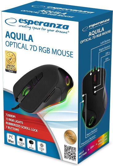 Esperanza EM132 RGB Gaming Ποντίκι 7200 DPI Μαύρο