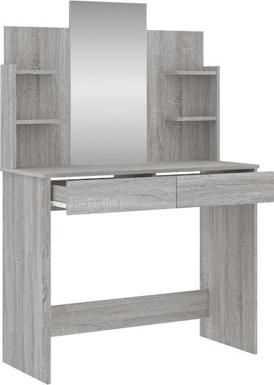 Bodenstehende Schminktisch Schlafzimmer Holz Grau mit Spiegel 96x39x142cm