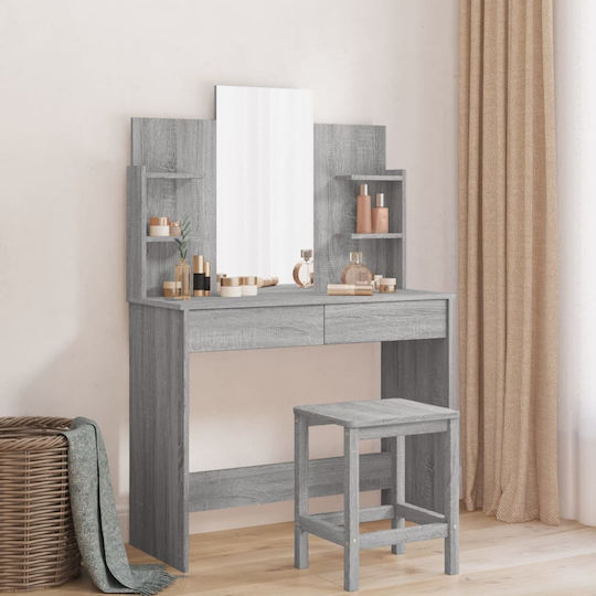 Bodenstehende Schminktisch Schlafzimmer Holz Grau mit Spiegel 96x39x142cm