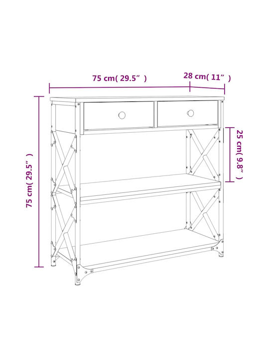 Console Table Wood & Metal Smoky Oak L75xW28xH75cm