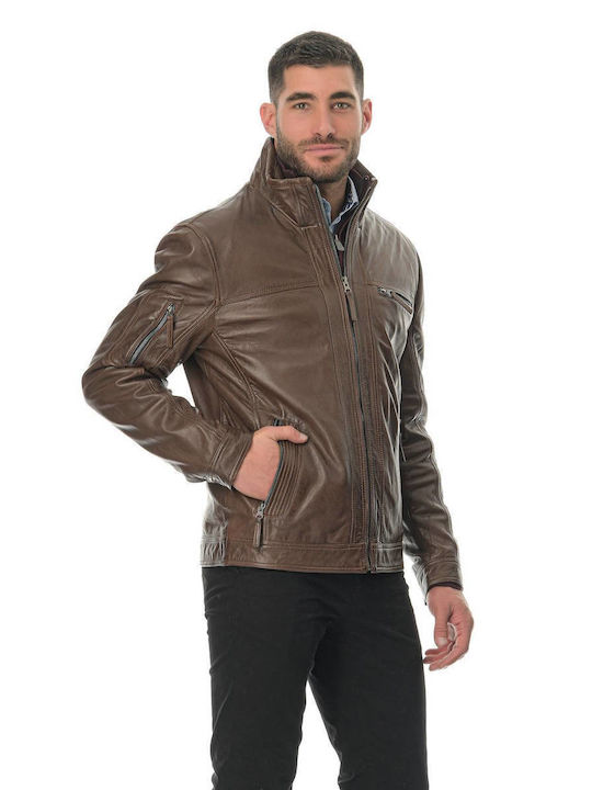 Red Point Men's Winter Leather Jacket CAFE