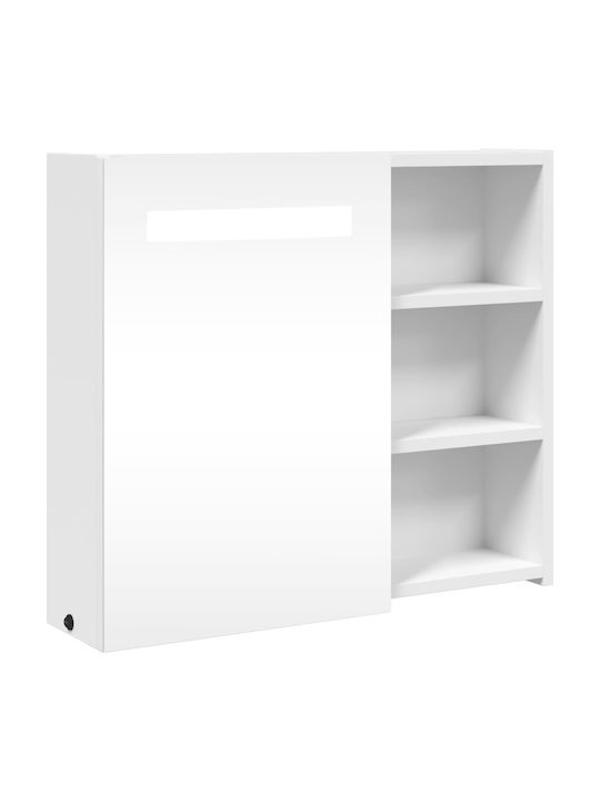 vidaXL Καθρέπτης Μπάνιου Led με Ράφι & Ντουλάπι 60x13cm Λευκός