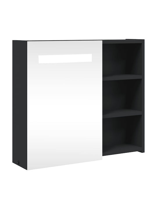 vidaXL Καθρέπτης Μπάνιου Led με Ράφι & Ντουλάπι 60x13cm Μαύρος