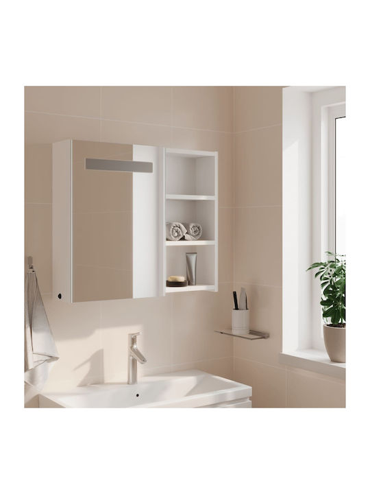 vidaXL Καθρέπτης Μπάνιου Led με Ράφι & Ντουλάπι 60x13cm Λευκός