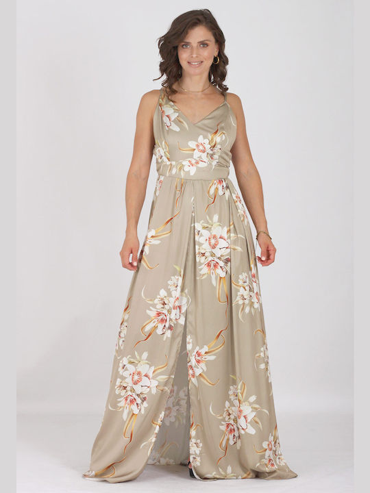 Love Me Apparel Maxi Kleid mit Schlitz Beige