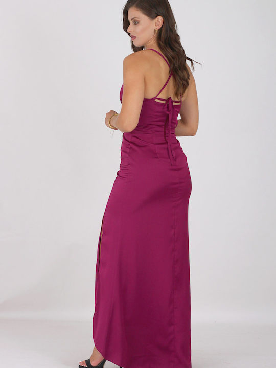 Love Me Apparel Maxi Kleid mit Schlitz Fuchsie