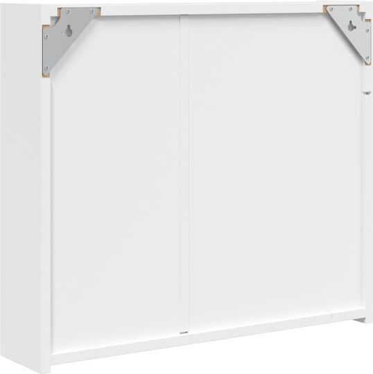 vidaXL Банско Огледало LED с Рафт & Шкаф 60x13см Бял