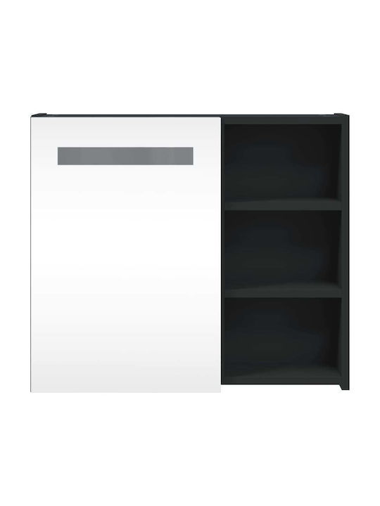 vidaXL Καθρέπτης Μπάνιου Led με Ράφι & Ντουλάπι 60x13cm Μαύρος