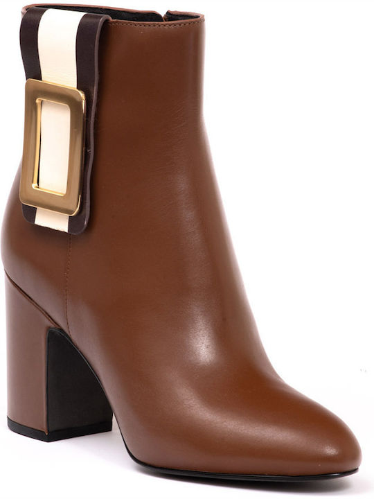 What For Leather Women's Ankle Boots with High Heel Tabac Brown