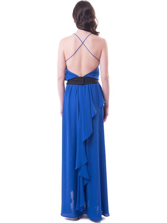 Stelios Koudounaris Maxi Dress with Ruffle Blue