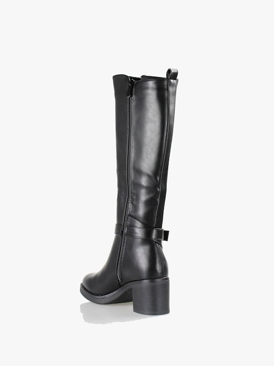 Blondie Synthetic Leather Medium Heel Women's Boots with Zipper Black