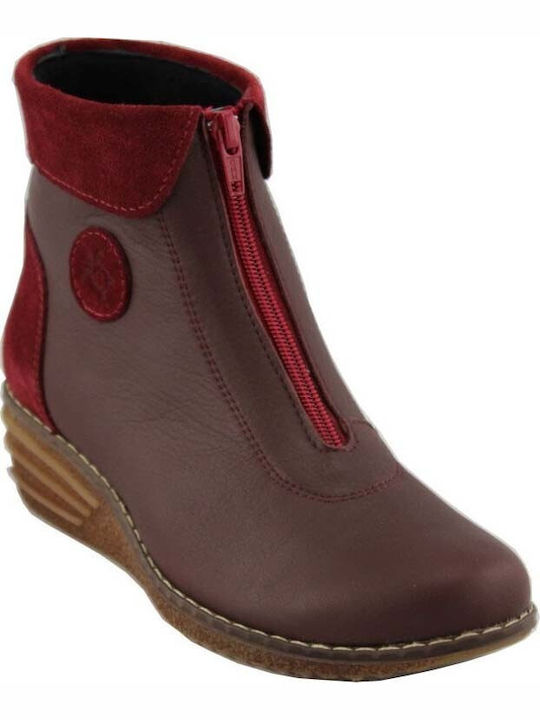 Remake Leather Women's Ankle Boots Platform Burgundy