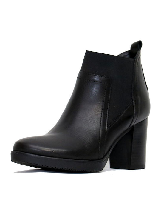Leder Damen Chelsea Stiefeletten mit mittlerem Absatz Schwarz