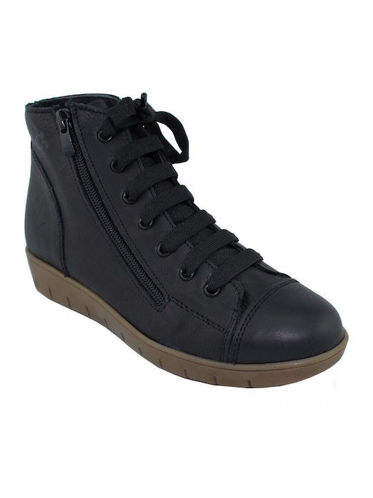 Leder Stiefeletten Damen Schwarz