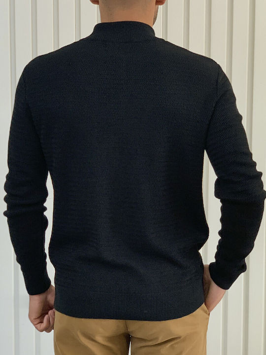 Darious Men's Long Sleeve Sweater with Zipper BLACK