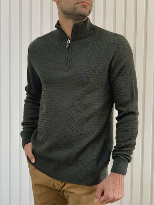 Darious Men's Long Sleeve Sweater with Zipper Haki.