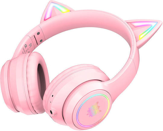 Onikuma B90 Ασύρματο Over Ear Gaming Headset με σύνδεση Bluetooth Ροζ