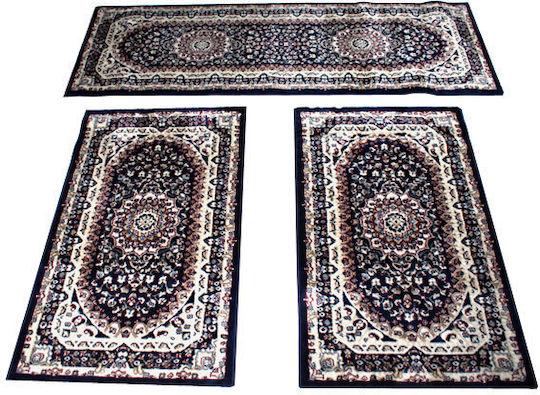 SpitiBazaar Σετ Χαλιά Κρεβατοκάμαρας Λευκό-Μπλε SB.00012 3τμχ