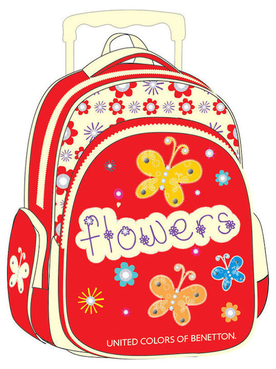 Benetton Paxos Butterfly School Bag Trolley Kindergarten Red with Water Bottle Holder