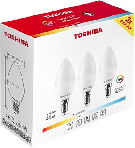 Toshiba Λάμπες LED 4.7W για Ντουί E14 και Σχήμα C37 Φυσικό Λευκό 470lm 3τμχ