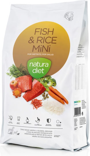 Dingonatura 0.5kg Trockenfutter für erwachsene Hunde mit Fisch, Reis, Lachs, Huhn, Schweinefleisch, Brauner Reis und Apfel