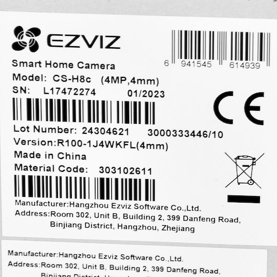 Ezviz H8c 2K IP Κάμερα Παρακολούθησης Wi-Fi Full HD+ 4MP Αδιάβροχη με Αμφίδρομη Επικοινωνία και Φακό 4mm
