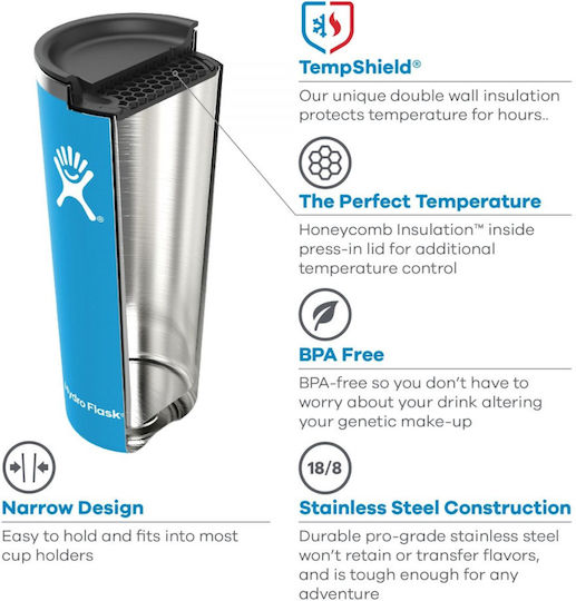 Hydro Flask All Around Tumbler Press In Ποτήρι Θερμός Ανοξείδωτο BPA Free 355ml Μαύρο