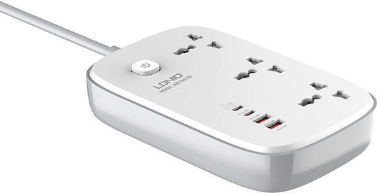 Ldnio Πολύπριζο 3 Θέσεων με 2 USB-A, 2 USB-C και Καλώδιο 2m Αγγλίας (Type G)