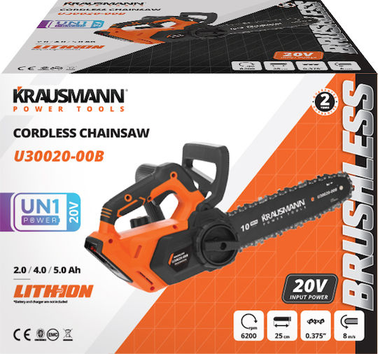Krausmann Pruning Battery Chainsaw Solo Brushless 20V 2.3kg with Blade 25cm