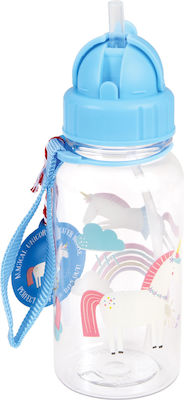 Rex London Kids Plastic Water Bottle with Straw Magical Unicorn Light Blue 500ml