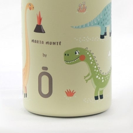 Runbott Kids Water Bottle Thermos Dinosaur Aluminium with Straw Non Spill Green 350ml