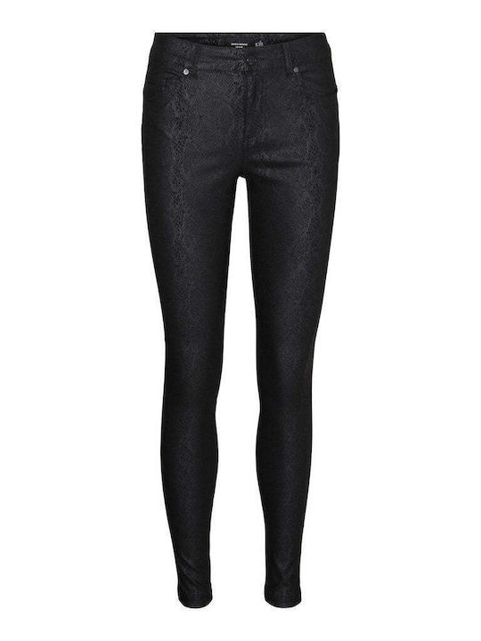 Vero Moda Women's High Waist Fabric Trousers in Skinny Fit Leopard Black Snake