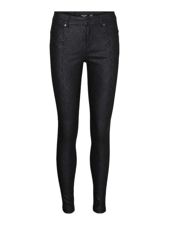 Vero Moda Damen Hoch tailliert Stoff Hose in Enger Passform Leopard Black Snake