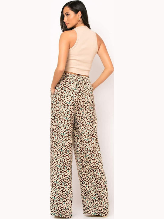 Women's High-waisted Fabric Trousers Brown