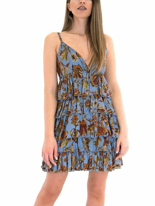 King Kong Mini Rochie cu Volane COFFEE - BLUE