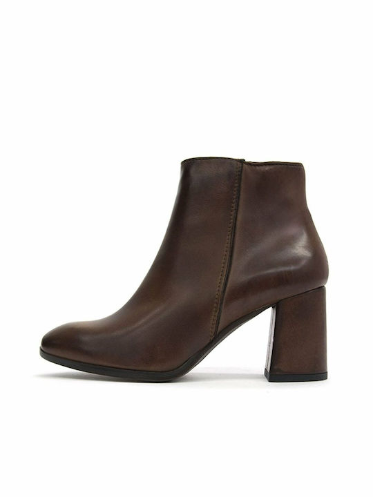 Riccianera Leather Women's Ankle Boots with Medium Heel Brown