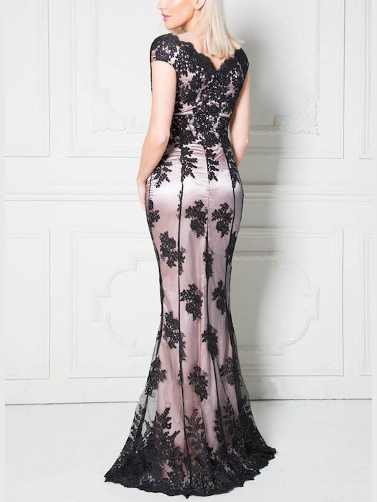Luxe Maxi Evening Dress with Lace Black